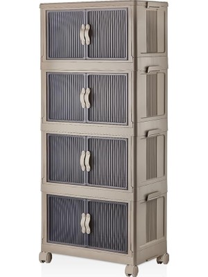4 Kat Portatif Organizer Tekerlekli Çok Amaçlı Katlanabilir Dolap, Kapaklı Düzenleyici Raf Mutfak, Banyo, Çocuk Odası, Garaj ve Ardiye Için Toparlayıcı Ünite, Stop Tekerlekli (Toprak)