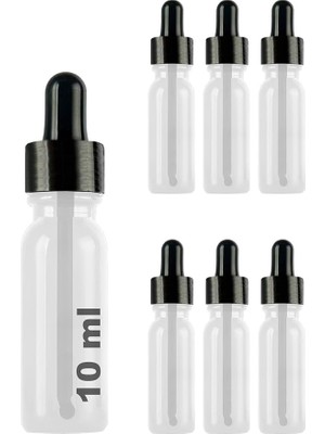 10 ml Metal Kapaklı Damlalık Dropper Şişesi Serum 10 cc Cam Şişe 6 Adet (Siyah Kapak, Şeffaf)