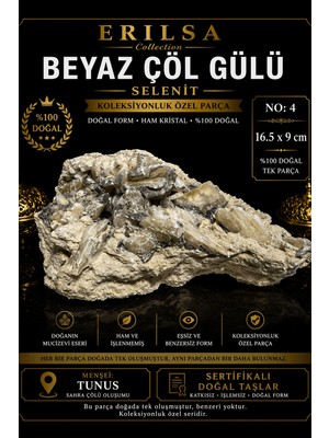 Erilsa Sertifikalı Beyaz Çöl Gülü Selenit Taşı Kütle 16.5x9 cm Koleksiyonluk Doğal Tek Parça