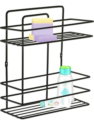 Banyo Ömür Boyu Paslanmaz Yapışkanlı Siyah 2 Katlı Düz Şampuanlık Tş02, Delmeye Son, Ister Yapıştır Ister Montajla