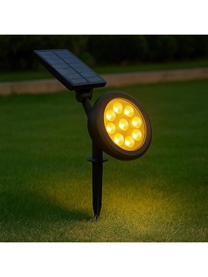 Güneş Enerjili Bahçe Armatürü – 9 LED 3200K Günışığı, IP65 Su Geçirmez Solar Spot Lamba, 200 Lümen, Kazıklı Veya Duvara Montaj, Açılı Aydınlatma