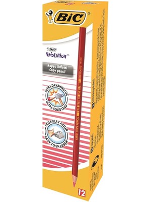 Evolution Kırmızı Kopya Kalemi 12'li Kutu,kıymık Oluşturmaz, Çiğnemeye Karşı Dayanıklı, Kolay Açılır