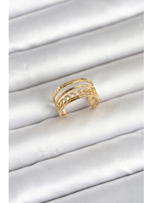 TKÇ Mey Ithalat® 316L Çelik Gold Renk Zincirli Vintage Model Kadın Yüzük