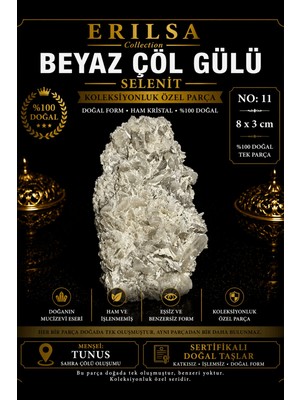 Erilsa Sertifikalı Beyaz Çöl Gülü Selenit Taşı Kütle - 8x3 cm Koleksiyonluk Doğal Tek Parça