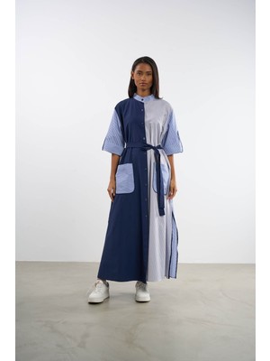 HANIQA Cepli Kuşaklı Gömlek Elbise | 25287 | 44-50