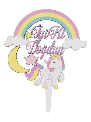 Marifetlerim - Unicorn Ahşap Pasta Süsü