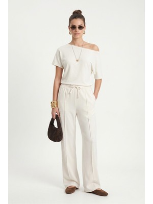 Ritnice Kadın Zeny Modal Touch Kayık Yaka Bel Lastikli Cepli Ekru Alt Üst Takım