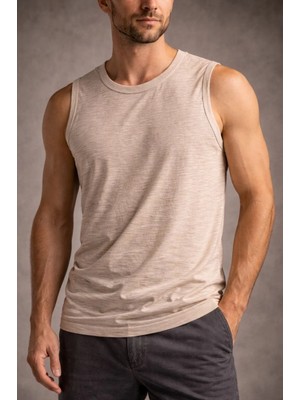 Pileli Store Erkek Flamlı Kumaş Kolsuz Atlet Günlük Fitness Spor T-Shirt - Taş