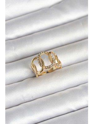 TKÇ Mey Ithalat® 316L Çelik Gold Renk Samanyolu Model Kadın Yüzük