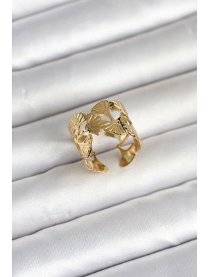 TKÇ Mey Ithalat® 316L Çelik Gold Renk Yelpaze Model Kadın Yüzük