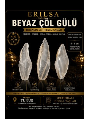 Erilsa Sertifikalı Beyaz Çöl Gülü Selenit Taşı Kütle - 4-6 cm Şeffaf Kristal Doğal Ham Koleksiyonluk