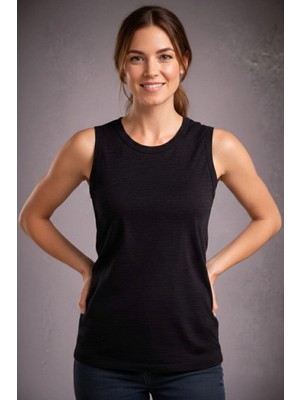 Pileli Store Kadın Flamlı Kumaş Kolsuz Atlet Günlük Fitness Spor T-Shirt - Siyah