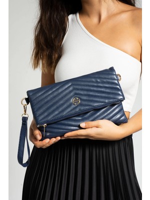 Sanmorris Kadın Kapitone Nakışlı El ve Omuz Çantası Ayarlanabilir Askılı Portföy Çanta