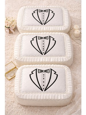 Hig Store 3'lü Gelindamat Figür Fransız Güpür Çeyizlik Bohça Söz Nişan Gelin Damat Hurç Seti 60X40/50X40/40X30