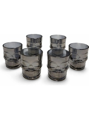 Uravas Store 6'lı Kurukafa Siyah Cam Shot Bardağı Seti