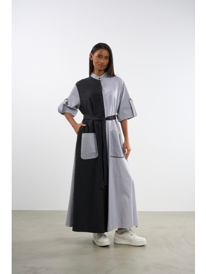 HANIQA Cepli Kuşaklı Gömlek Elbise | 25287 | 44-50