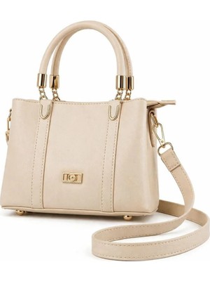 Altın Zincir Detaylı Dokulu Suni Deri Kadın El ve Omuz Çantası