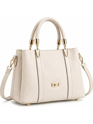 Altın Zincir Detaylı Dokulu Suni Deri Kadın El ve Omuz Çantası