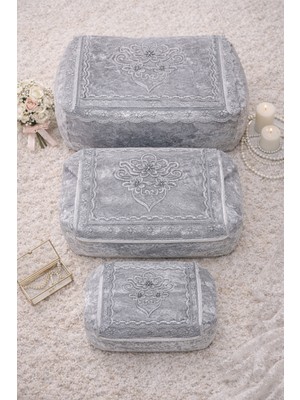 Hig Store 3'lü Gelindamat Figür Fransız Güpür Çeyizlik Bohça Söz Nişan Gelin Damat Hurç Seti 60X40/50X40/40X30