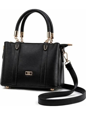 Altın Zincir Detaylı Dokulu Suni Deri Kadın El ve Omuz Çantası