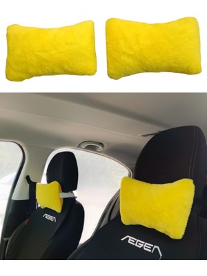 Calperia Yumuşak Peluşlu Ortopedik Araba Seyahat Boyun Yastığı 2'li Sarı