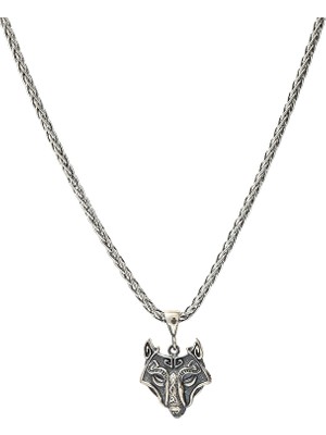 buğrahayalin Viking Kurt Başı Kolye Erkek 925 Ayar Gümüş Wolf Head Pendant Minimalist Nordic Erkek Kolyesi