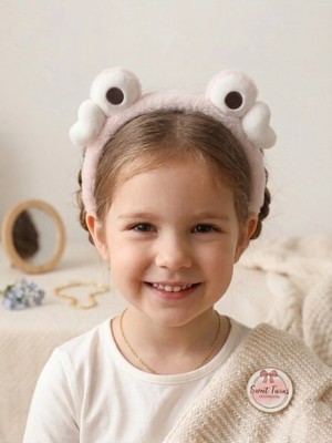 Sweet Twins Accessories Kalpli Kurbağa Gözlü Çocuk Taç Pembe Peluş Kız Çocuk Tacı