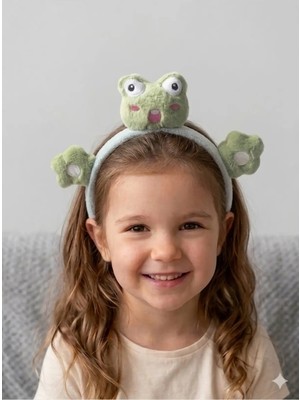 Sweet Twins Accessories Çiçekli Yeşil Kurbağa Çocuk Taç Peluş Hediye Kız Çocuk Tacı