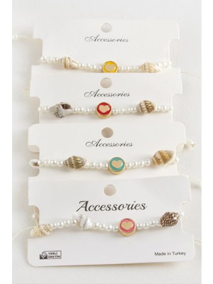 Uluora Kalp Deniz Kabuğu Inci Makrome Ip Bileklik