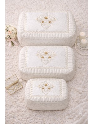 Hig Store 3'lü Gelindamat Figür Fransız Güpür Çeyizlik Bohça Söz Nişan Gelin Damat Hurç Seti 60X40/50X40/40X30