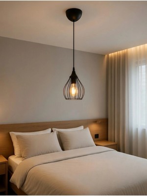 Dmr Tekli Siyah Armut Tel Sarkıt Avize E-27