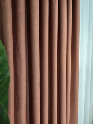 İkrar Perde Kiremit Rengi Keten Fon Perde 1x3 Sık A Pile(Metre FIYATI:563TL)