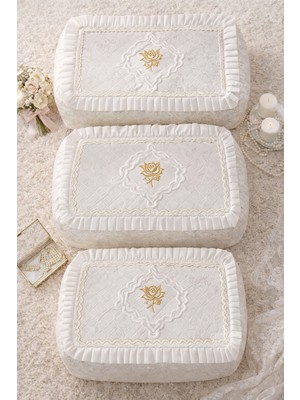 Hig Store 3'lü Gelindamat Figür Fransız Güpür Çeyizlik Bohça Söz Nişan Gelin Damat Hurç Seti 60X40/50X40/40X30