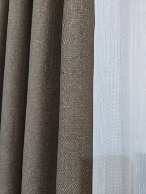 İkrar Perde Paris Kahverengi  Keten Fon Perde S Pile 1x3 Sık Pile (Metre FIYATI:650TL
