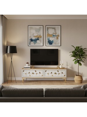 Ceneyra TSA1212DBG - Moka Tv Stand , Tv Sehpası 120 cm Safirmeşe-Beyaz-Gold