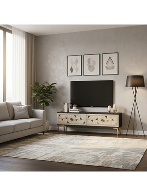 Ceneyra TSA1212ATG - Moka Tv Stand , Tv Sehpası 120 cm Antrasit-Traverten-Gold