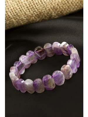 Uluora Oval Kesim Orjinal  Ametist Doğaltaşlı Bileklik