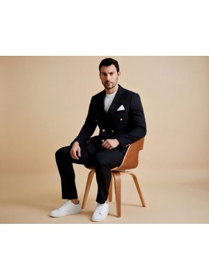 Atk Giyim Erkek Slim-Fit Çizgili Kruvaze Takım Elbise - Modern Kesim Ceket Pantolon