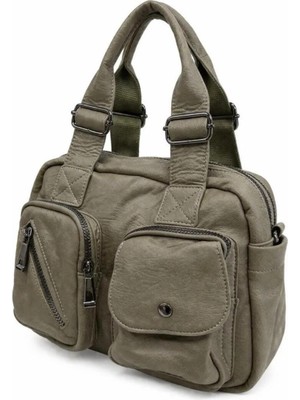 Çok Fonksiyonlu Dış Cepli Yıkama Deri Görünümlü Kadın Sırt ve Omuz Çantası