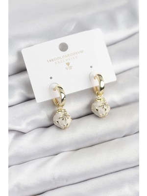 Uravas Store Pirinç Gold Renk Topçuk Model Mineli Halka Kadın Küpe