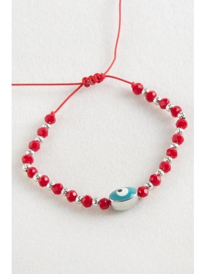 Uluora Oval Nazar Kristal Makrome Ip Bileklik 1 cm