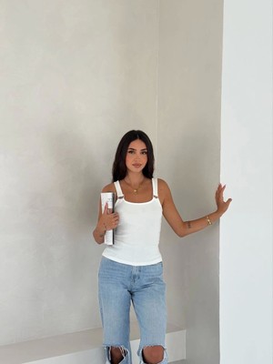 Uravas Store Ottoman Toka Askılı Bluz Beyaz S4194