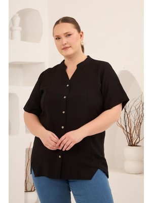 Rmg Hakim Yaka Ön Yırtmaçlı Kadın Büyük Beden Gömlek