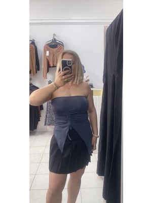 Tuba Toptaş Straplez Büzgülü Bluz