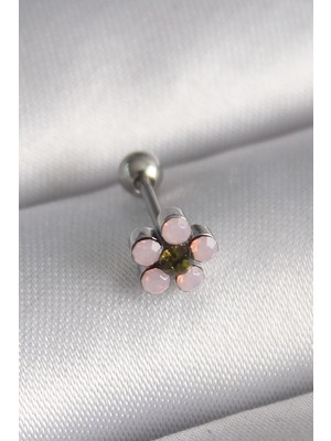 Elif Asya Ceyiz Tekstil 316L Çelik Gümüş Renk Zirkon Taşlı Çiçek Tragus Piercing