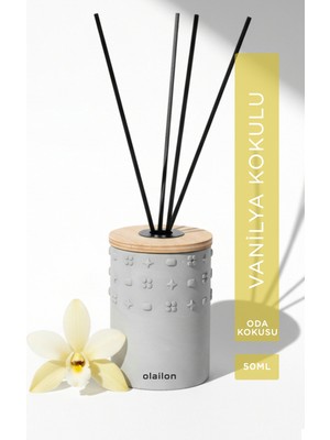 olailon Luxury Vanilya Kokulu 50 ml Dekoratif Çubuklu Oda Kokusu – Beton Gövde & Ahşap Kapaklı Modern Tasarım