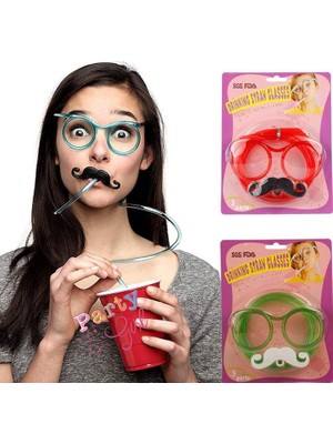 Uravas Store Pipetli Parti Gözlüğü - Çuk Yetişkin Bıyıklı Pipet Gözlük Kırmızı Renk 18X14 cm