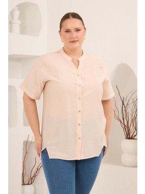 Rmg Hakim Yaka Ön Yırtmaçlı Kadın Büyük Beden Gömlek