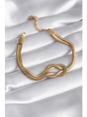 Elif Asya Ceyiz Tekstil 316L Çelik Gold Renk Italyan Zincir Düğüm Model Kadın Bileklik