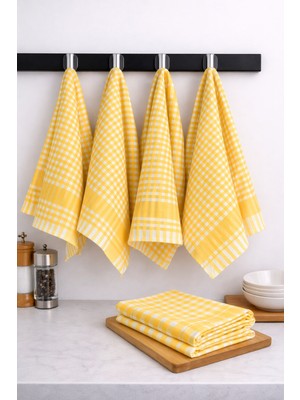 Lila Moon Sarı Renkli Pamuklu Pöti Kareli 4'lü Peçete, Kurulama Bezi, Beslenme Örtüsü